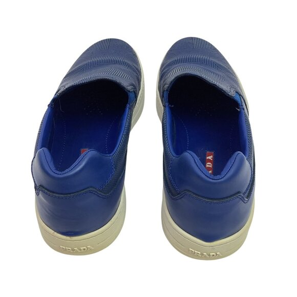 Prada Sport Mens 8 Perforated Blue Leather Slip-On Sneakers Made In Italy - Picture 3 of 11